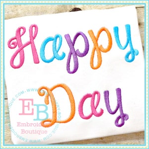 Happy Day Embroidery Font, INSTANT DOWNLOAD, Multiple Sizes and Formats, Machine Embroidery Digital Design File, Alphabet Letters