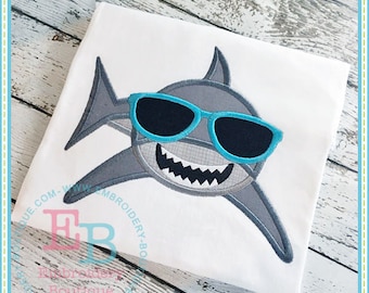 Shark With Shades Applique: Summer Embroidery Design (Digital File)
