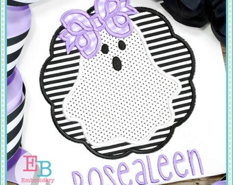 Ghost Bow Circle Applique, INSTANT DOWNLOAD, Multiple Sizes & Formats, Machine Applique Embroidery Digital File, Fun Halloween Fall Design
