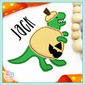 T-Rex Jack-o-lantern Bean Stitch Applique, INSTANT DOWNLOAD, Multiple Sizes & Formats, Machine Embroidery File, Halloween Pumpkin Dinosaur