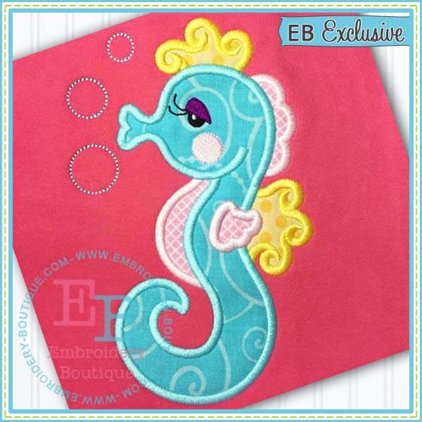 Sea Horse Applique, INSTANT DOWNLOAD, Multiple Sizes & Formats, Machine Embroidery Digital File, Summer Fun Seaside Ocean Design