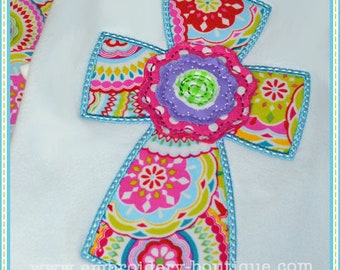 Raggy Flower Cross Applique: Machine Embroidery Digital File (Instant Download)