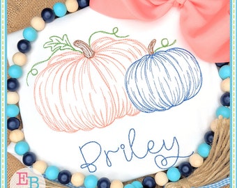 2 Pumpkins Embroidery Design: Fall Sketch (Digital File)