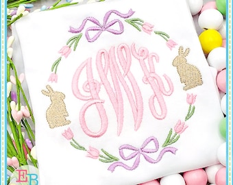 Bunny Tulip Embroidery Frame: Easter Monogram Design (Digital Download)