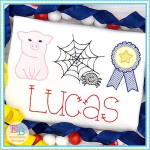 Pig Spider Web Sketch Embroidery Design, INSTANT DOWNLOAD, Multiple Sizes & Formats, Machine Digital File, Charlotte Reading Book