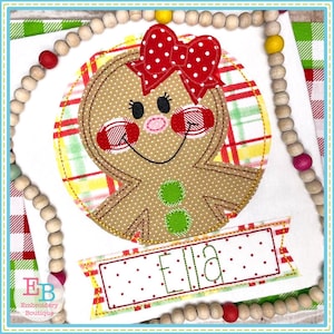 Gingerbread Girl Applique: Christmas Banner, Machine Embroidery File (Instant Download)