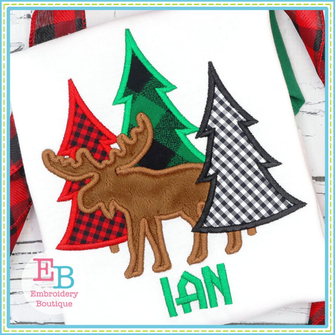 Moose Trees Satin Applique Design Moose Applique Design Etsy