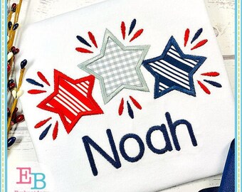 Stars Applique Machine Embroidery Design: 4th July (Digital File)