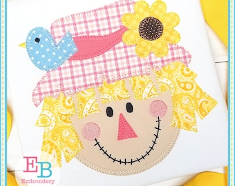Scarecrow Girl Applique: Blanket Stitch Machine Embroidery File (Instant Download)