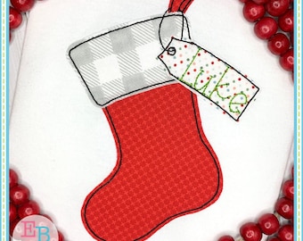 Stocking Tag Bean Applique, INSTANT DOWNLOAD, Multiple Sizes & Formats, Machine Embroidery Digital File, Fun Christmas Festive Design