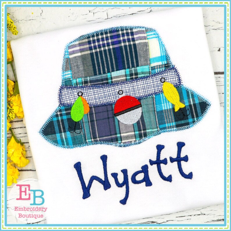 Fishing Hat Zigzag Applique Fish Applique Design Summer Etsy