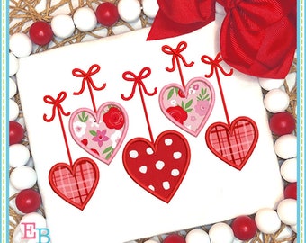 Five Hearts Bow Applique: Satin Stitch Machine Embroidery (Digital File)