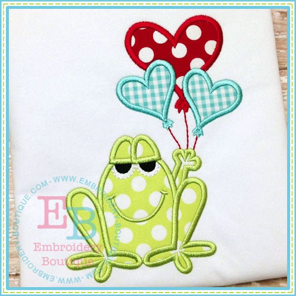 Boy Vday Frog Applique, INSTANT DOWNLOAD, Multiple Sizes & Formats, Machine Applique Embroidery Digital File, Valentine Love Hearts