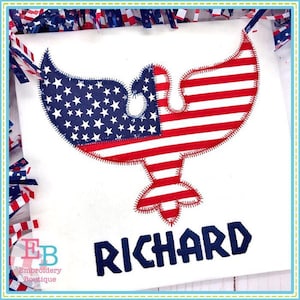 May include: A red, white and blue American flag eagle applique with the name "RICHARD" in blue lettering below.