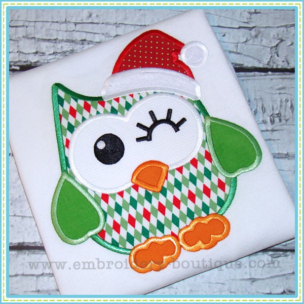 Christmas Owl Applique, INSTANT DOWNLOAD, Multiple Sizes & Formats, Machine Applique Embroidery 