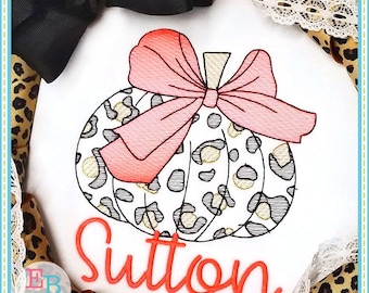 Pumpkin Cheetah Sketch Embroidery Design, INSTANT DOWNLOAD, Multiple Sizes & Formats, Machine Embroidery File, Fun Fall Halloween Design