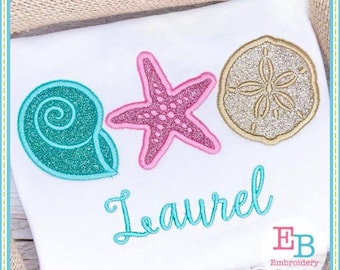 Shell Trio Applique: Summer Beach Embroidery Design (Digital File)