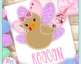 Girl Turkey Applique Design: Satin Stitch Embroidery File (Instant Download)