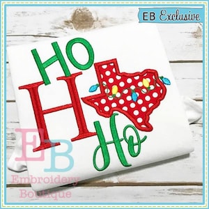 Ho Ho Ho Texas Applique, INSTANT DOWNLOAD, Multiple Sizes & Formats, Machine Applique Embroidery Digital File, Fun Festive State Design