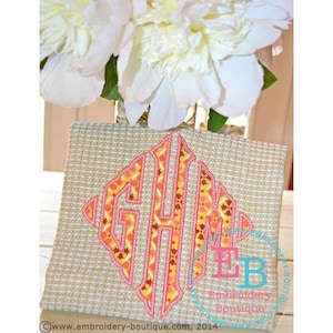 Scalloped Diamond Monogram Applique Alphabet, INSTANT DOWNLOAD, Multiple Sizes and Formats Machine Embroidery Digital File, Alphabet Letters