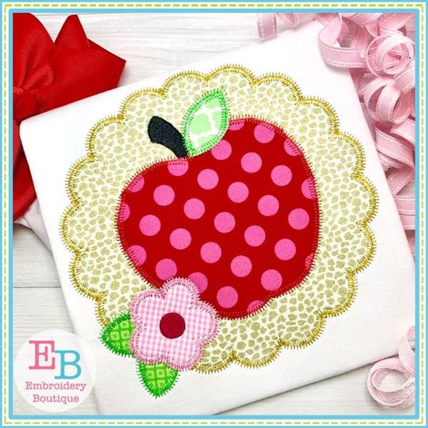 Apple Scallop Zigzag Applique, INSTANT DOWNLOAD, Multiple Sizes & Formats, Machine Embroidery Digital File, Back to School Apple for Teacher