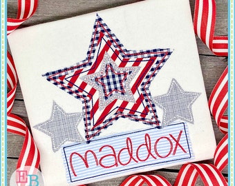Star Trio Bean Applique: 4th July Machine Embroidery Design (Digital File)