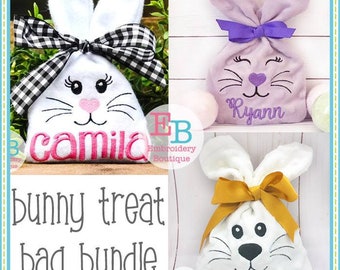 ITH Bunny Treat Bag Bundle, INSTANT DOWNLOAD, Multiple Sizes & Formats, Machine Embroidery Digital File, In the Hoop Project, Bunny Faces