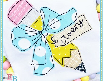 Pencil Big Bow Applique: Machine Embroidery Design (Instant Download)
