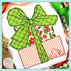 Presents Big Bow Bean Stitch Applique, INSTANT DOWNLOAD, Multiple Sizes & Formats, Machine Embroidery Digital File, Christmas Gift Design