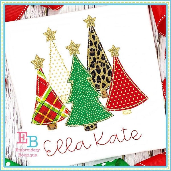 Christmas Trees Bean Applique, INSTANT DOWNLOAD, Multiple Sizes & Formats, Machine Embroidery Digital File, Festive Christmas Design