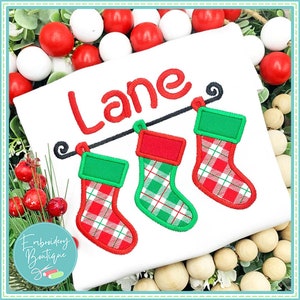 3 Stockings Applique, INSTANT DOWNLOAD, Multiple Sizes & Formats, Machine Applique Embroidery Digital File, Fun Christmas Festive Design