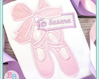 Ballet Shoes Satin Applique: Big Bow Embroidery Design (Digital File)
