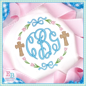 Cross Tulip Embroidery Frame, INSTANT DOWNLOAD, Multiple Sizes & Formats, Machine Embroidery Digital File, Fun Easter Religious Design