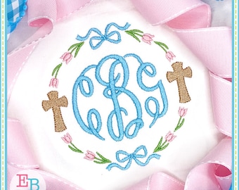 Cross Tulip Embroidery Frame: Easter Religious Design (Digital File)