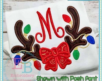 Christmas Deer Antler Lights Applique Embroidery File (Instant Download)