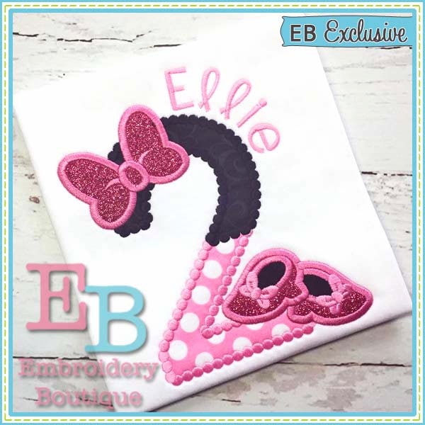 Magical Bow Shoes Applique Numbers, INSTANT DOWNLOAD, Multiple Sizes & Formats, Machine Embroidery Digital Design File, Fun Design for Girl