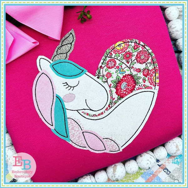 Unicorn Heart Embroidery Design, INSTANT DOWNLOAD, Multiple Sizes & Formats, Machine Digital Design File, Valentines Day Love Heart