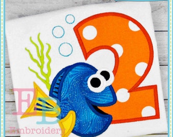 Miss Fish Applique Numbers: Ocean Birthday Embroidery Design (Digital Download)
