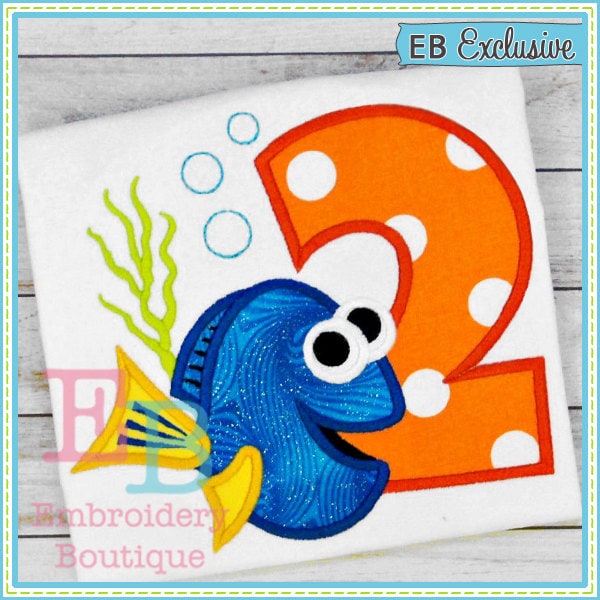 Miss Fish Applique Numbers, INSTANT DOWNLOAD, Multiple Sizes & Formats, Machine Embroidery Digital Design File, Ocean Sea Birthday Design