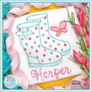 Rainboots Watercolor Embroidery Design: Multiple Sizes (Digital Design File)