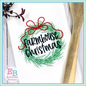 Farmhouse Christmas Wreath Design, INSTANT DOWNLOAD, Multiple Sizes & Formats, Machine Applique Embroidery Digital File, Fun Festive Design