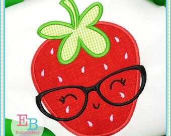 Strawberry Glasses Applique: Machine Embroidery Digital Design (Instant Download)