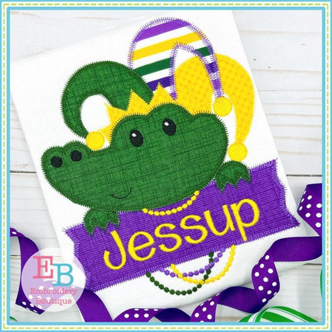 Jester Ruffle Banner Gator Jester Applique: Zigzag Banner Embroidery Design (digital File ...