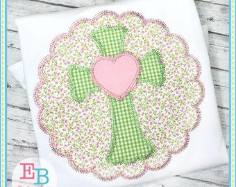 Scalloped Cross Heart Applique: Zigzag Machine Embroidery File (Instant Download)