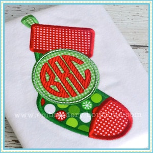 Monogram Stocking Applique, INSTANT DOWNLOAD, Multiple Sizes & Formats, Machine Embroidery Digital File, Fun Christmas Festive Design