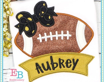 Football Bow Banner Satin Applique Design, INSTANT DOWNLOAD, Multiple Sizes and Formats, Machine Embroidery Digital File, Banner, Sports Fan