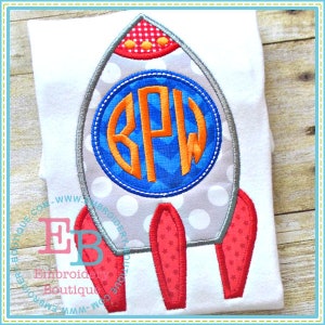 Monogram Rocket Applique, 4th July Design, INSTANT DOWNLOAD, Multiple Sizes and Formats, Machine Embroidery Digital File, Blast Off Design
