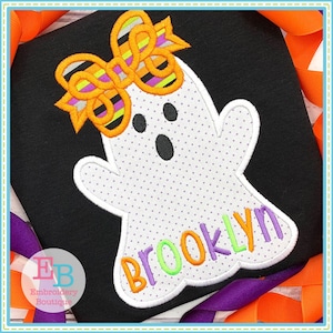 Ghost Bow with Arms Applique, INSTANT DOWNLOAD, Multiple Sizes & Formats, Machine Embroidery Digital File, Fun Girl Halloween Fall Design