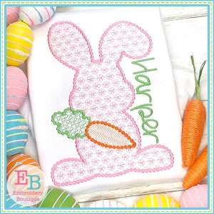 Bunny Floral Motif With Carrot Design, INSTANT DOWNLOAD, Multiple Sizes & Formats, Machine Embroidery File, Fun Easter Rabbit Design