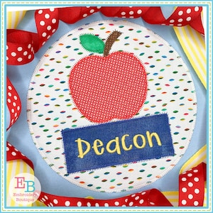 Apple Name Circle Zigzag Applique, INSTANT DOWNLOAD, Multiple Sizes & Formats, Machine Embroidery File, Back to School, Apple for Teacher